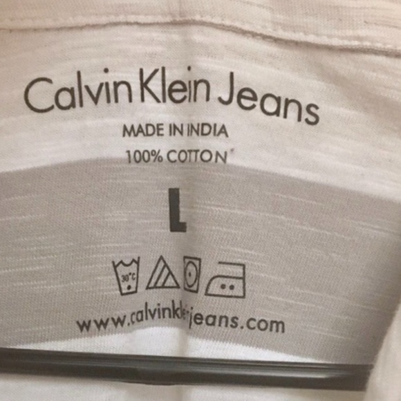 Calvin Klein Gray & White Striped Polo Shirt - Picture 4 of 5